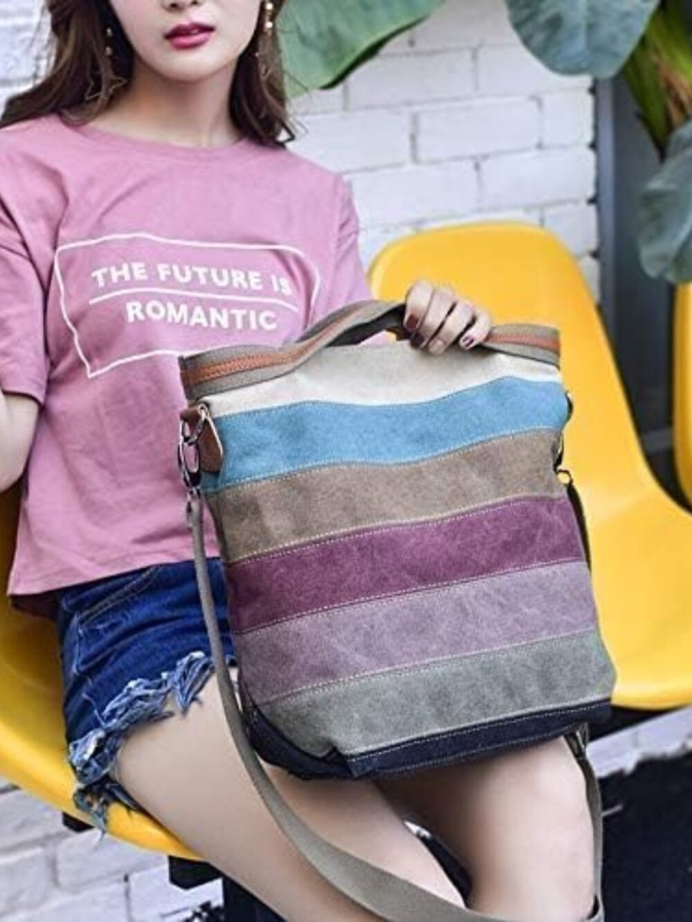 Women's Canvas Hobo Handbag, Multi-Color Tote Crossbody Bag - Picture 2 of 9